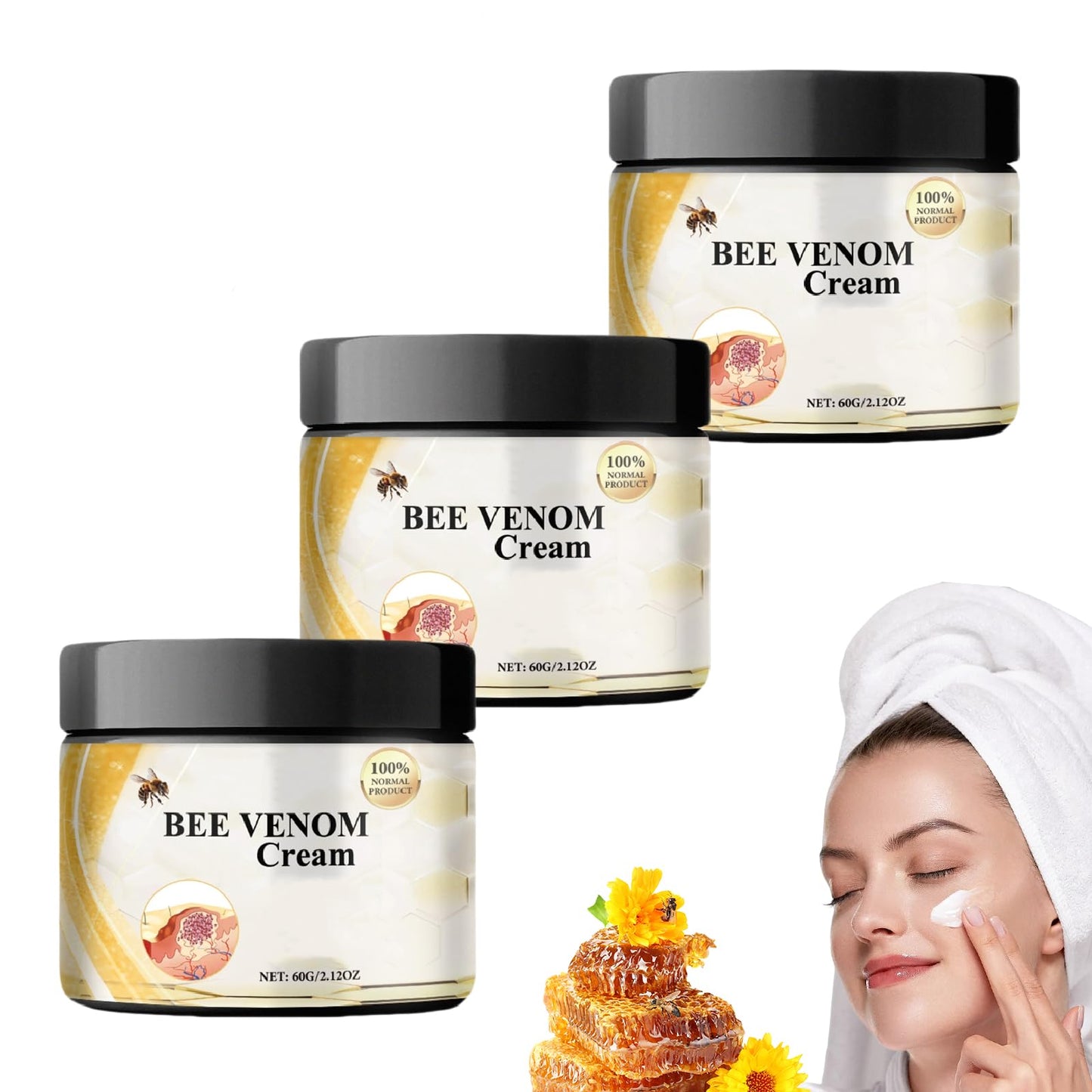 Zhnnt 3 PCS Bee Venom Cream,Bee Venom Repair Cream,Hydrating & Moisturizing,2024 New Bee Venom Cream for All Skin Types of Men and Women
