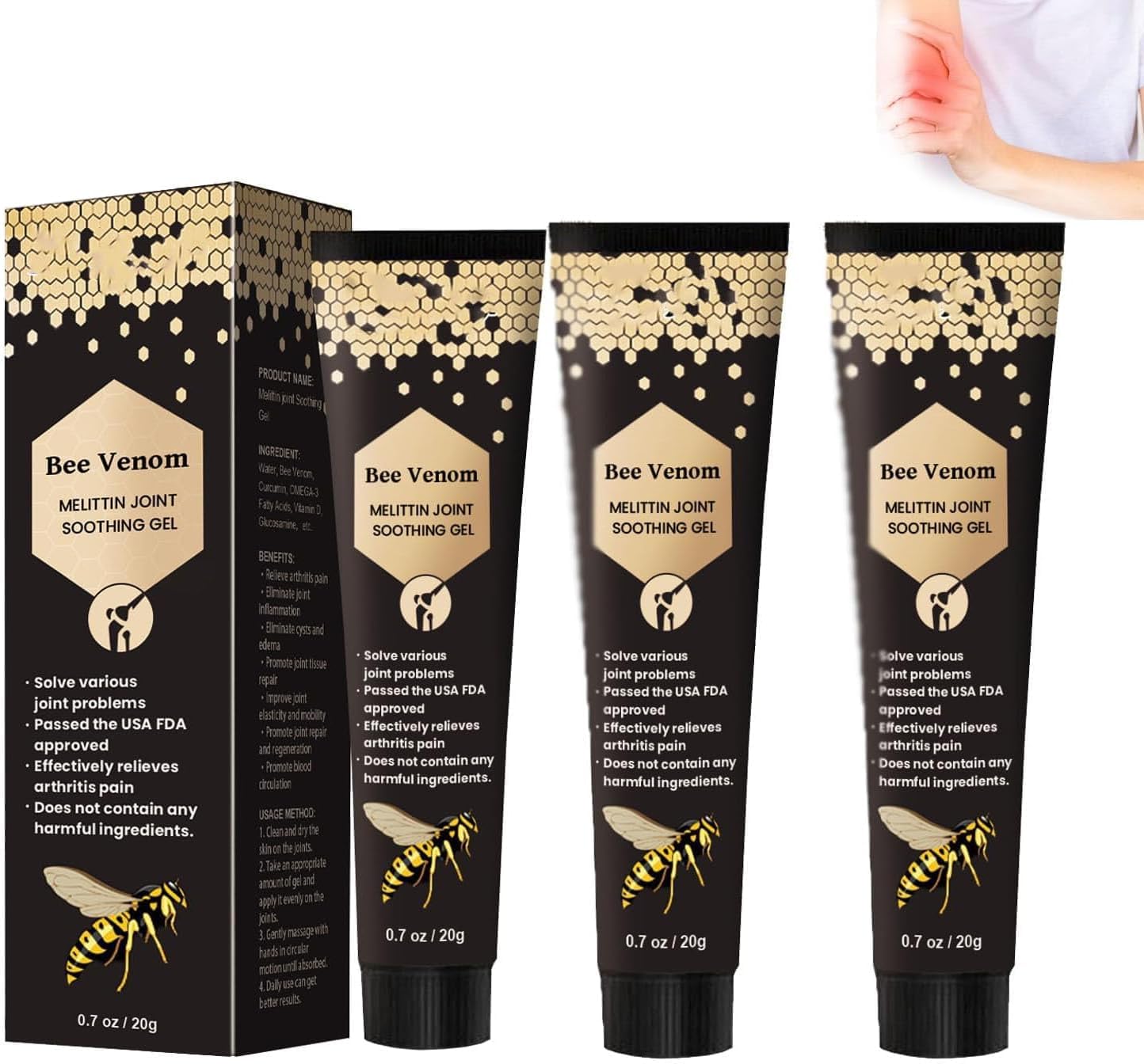 AQISI 3 PCS New Bee Venom Joint Relief Gel New Bee Venom Professional Gel Bee Venom Gel Bee Venom Cream New