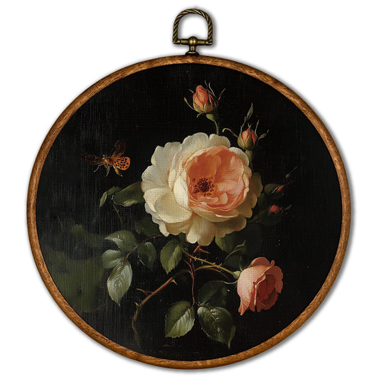 KSDUT Boho Flower Wall Art Decor - Botanical Neutral Mid Century Modern Wall Art Canvas Frame Hanging Prints Vintage Landscape Round Wall Art Decor for Bedroom Decorations 10"x10"